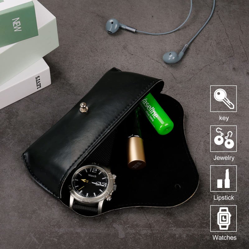 LogHog حقيبة نظارات شمسية جلدية محمولة من لوغ هوغ، حقيبة حمل نظارات ناعمة للنساء والرجال والطلاب، صندوق نظارات شمسية أفقي (أسود) - Image 4